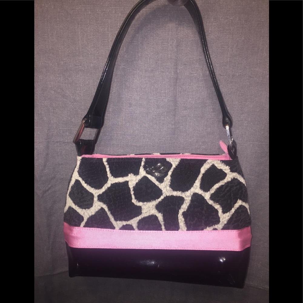 B’s Plush Giraffe & Black Pleather Trimmed Satchel